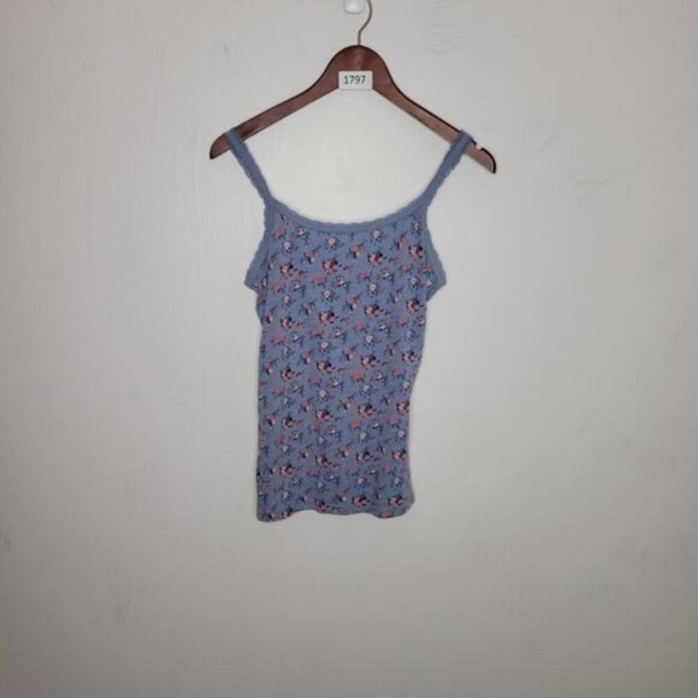 Y2K Maurices Lace Trimed Cami Tank Top Floral Blue Pink Size Medium Adjustable
